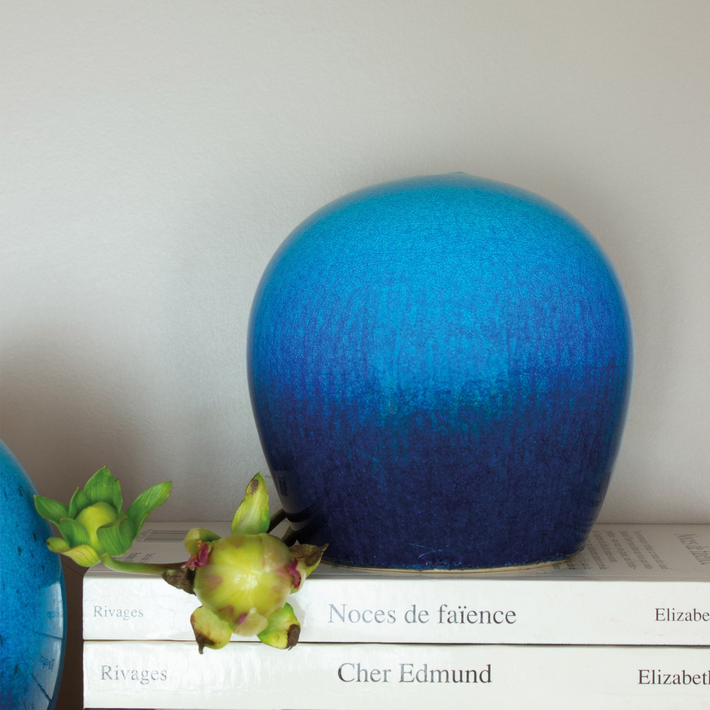 Oval blue glaze vase by Yoshiro Kimura