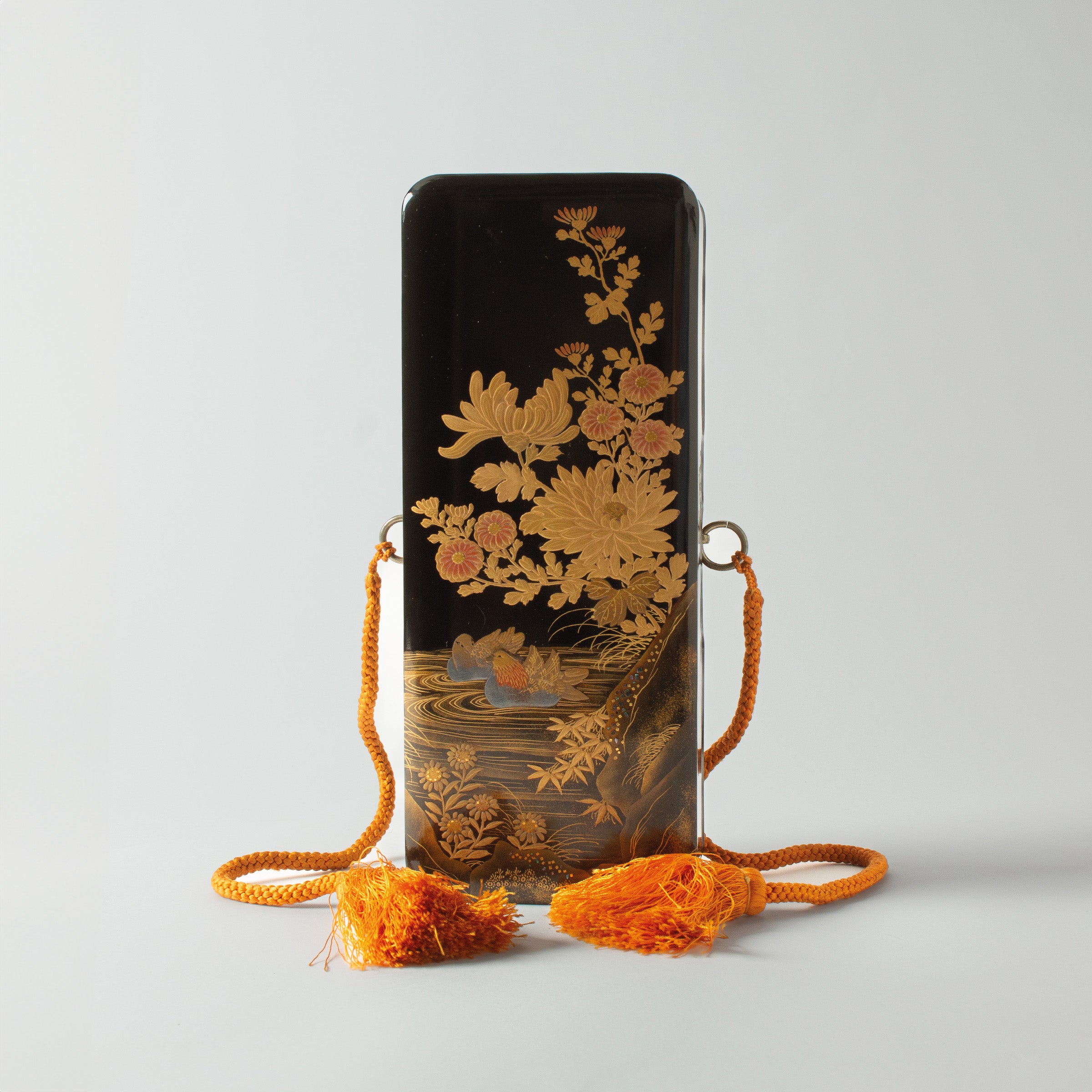 Boîte Tanzaku japonaise en laque urushi et makie poudre d'or