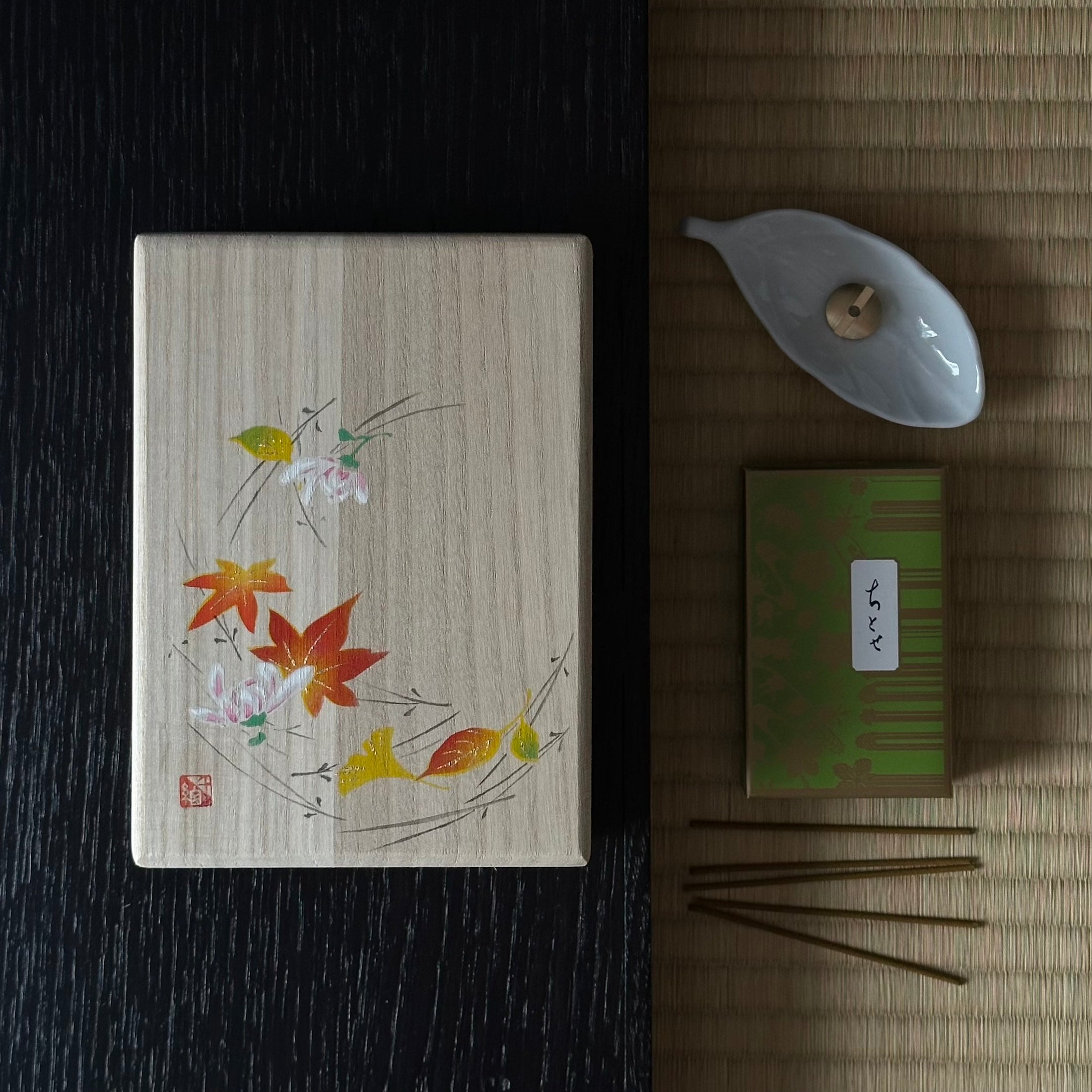Japanese Incense Gift Set, with hand-painted paulownia wood box