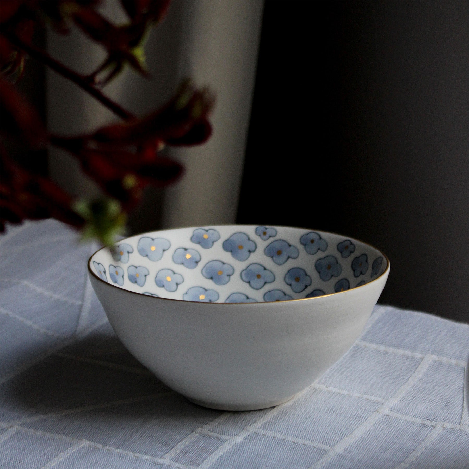 White Porcelain and Blue Peonies Bowl by Park Sun-Young