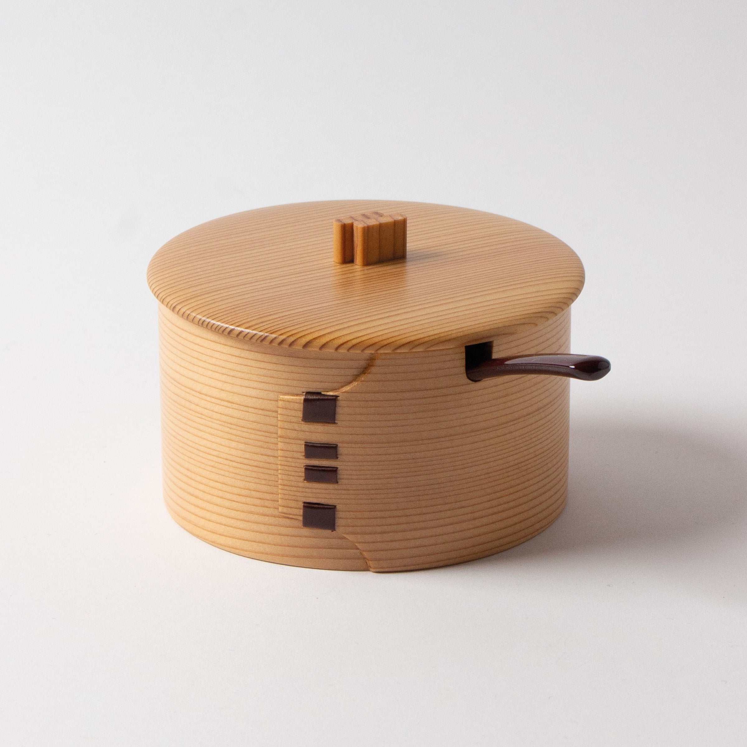 Small Japanese Magewappa Cedar Wood Box with Lacquer Spoon
