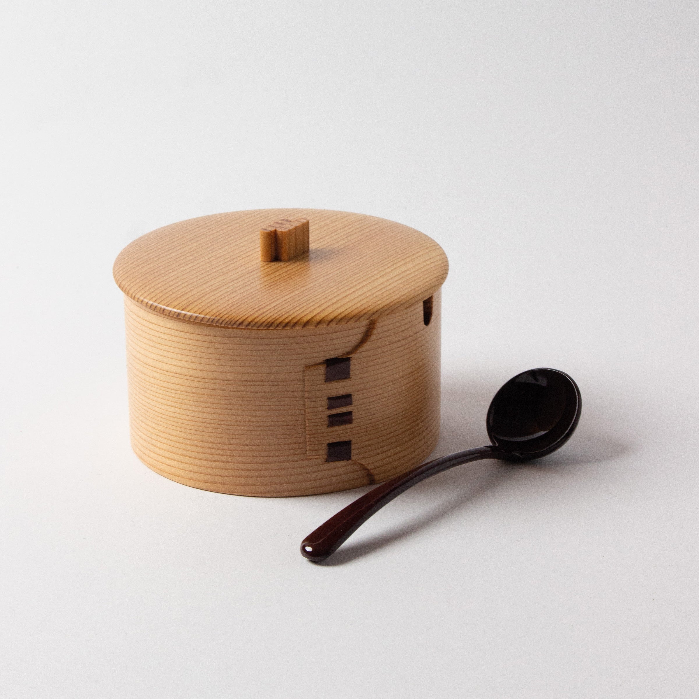 Small Japanese Magewappa Cedar Wood Box with Lacquer Spoon