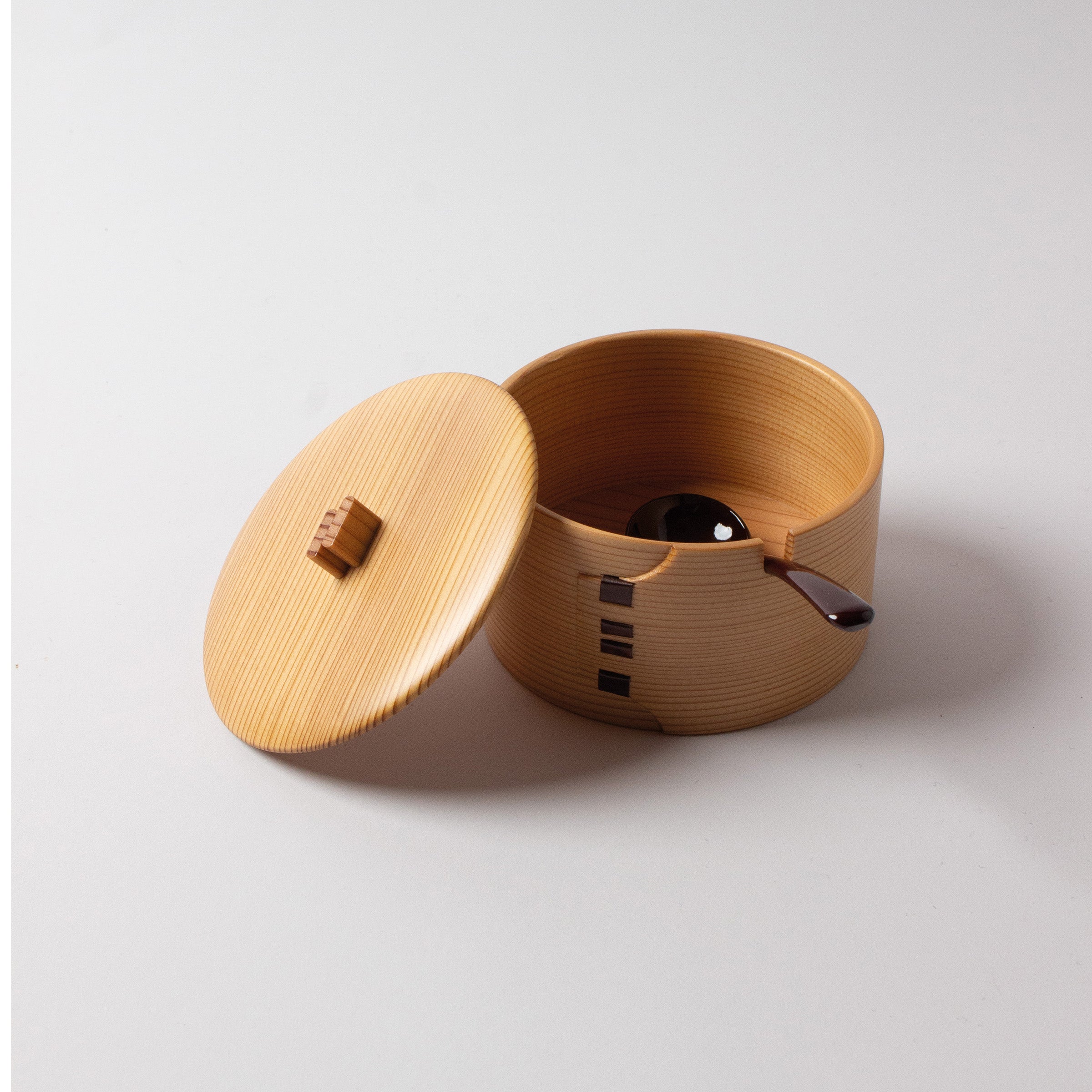 Small Japanese Magewappa Cedar Wood Box with Lacquer Spoon