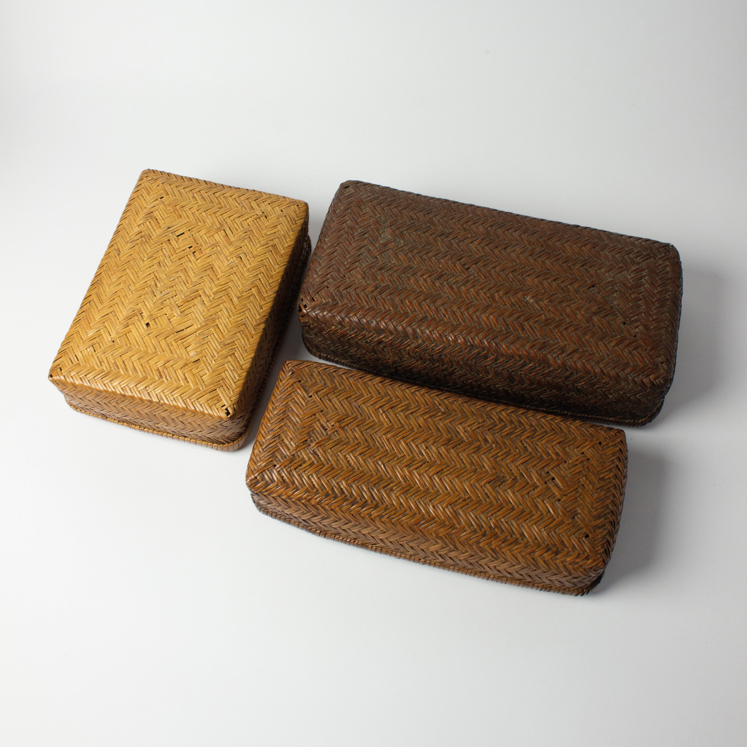 Set of three antique Japanese bamboo boxes 
