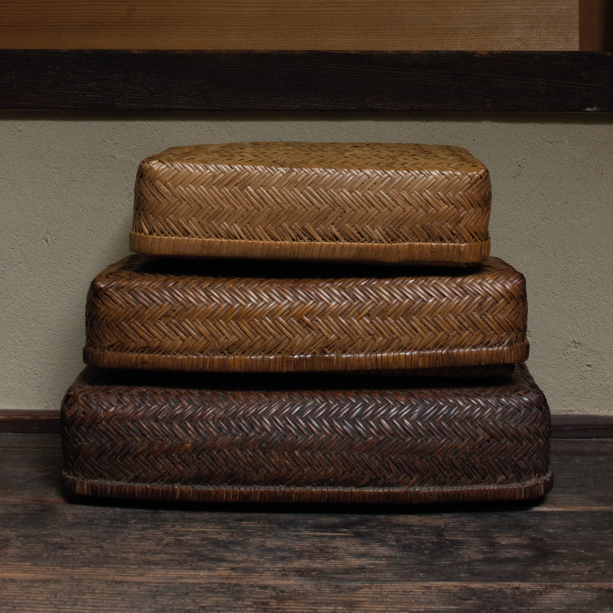 Set of three antique Japanese bamboo boxes 