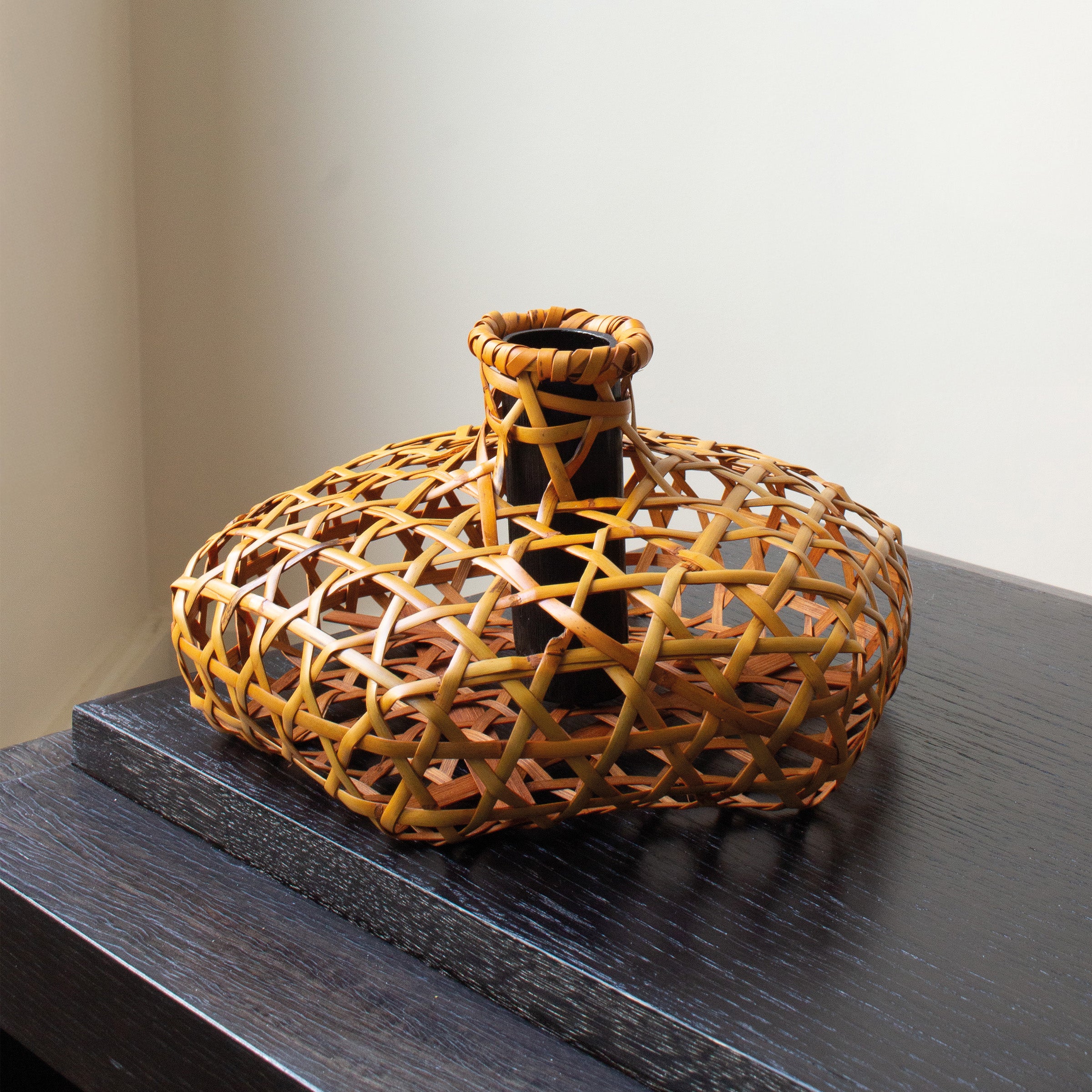 Kikkō woven bamboo vase by Keizō Yagisawa