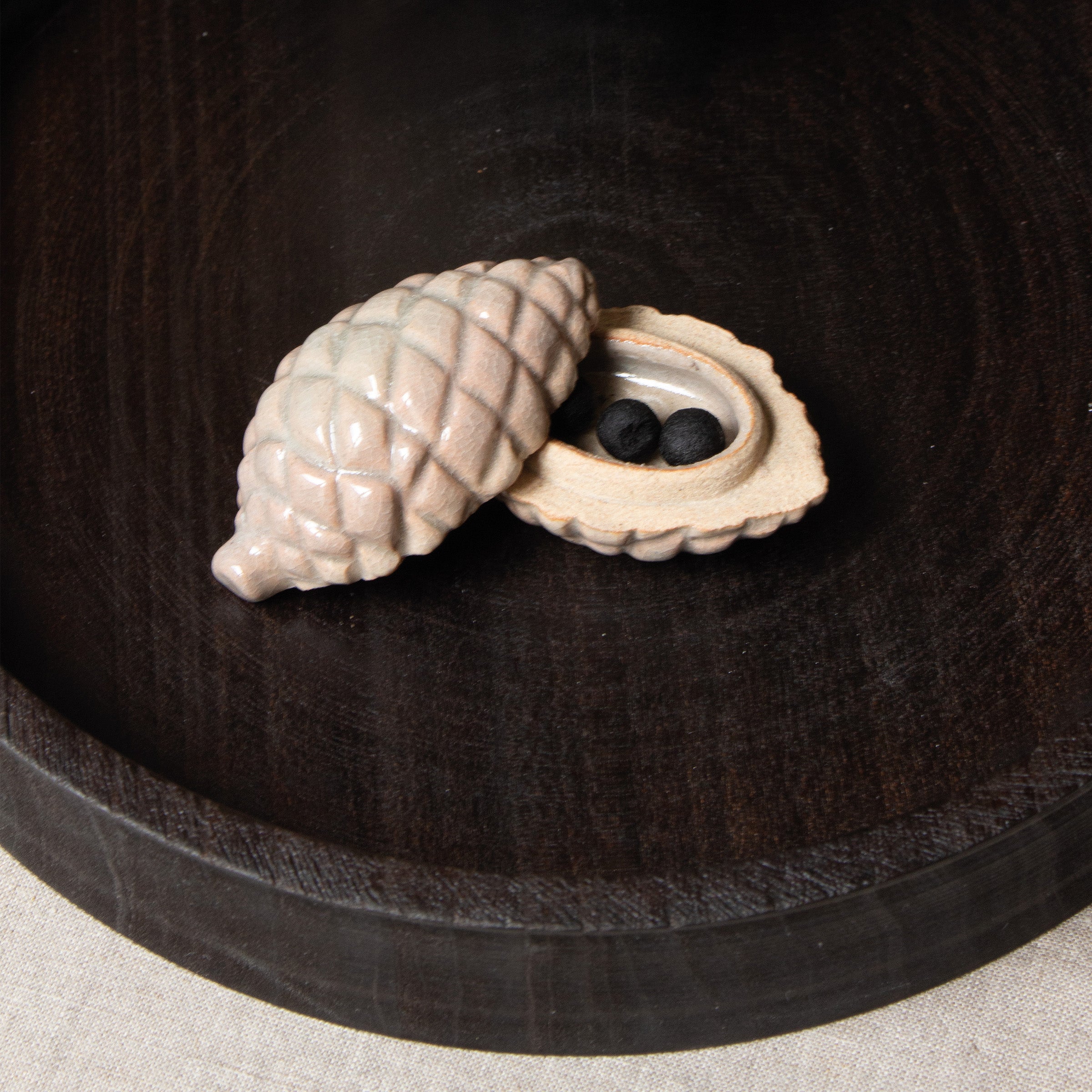 Toshiyuki Miwa's ceramic Kōgō and Japanese nerikō (incense balls)