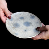 Japanese ceramic plate grey-beige with blue speckles