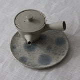 Japanese ceramic plate grey-beige with blue speckles
