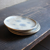 Japanese ceramic plate grey-beige with blue speckles