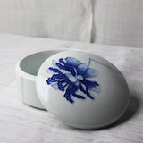 Round White Porcelain and Blue Peony Box by Jeon Sang Woo