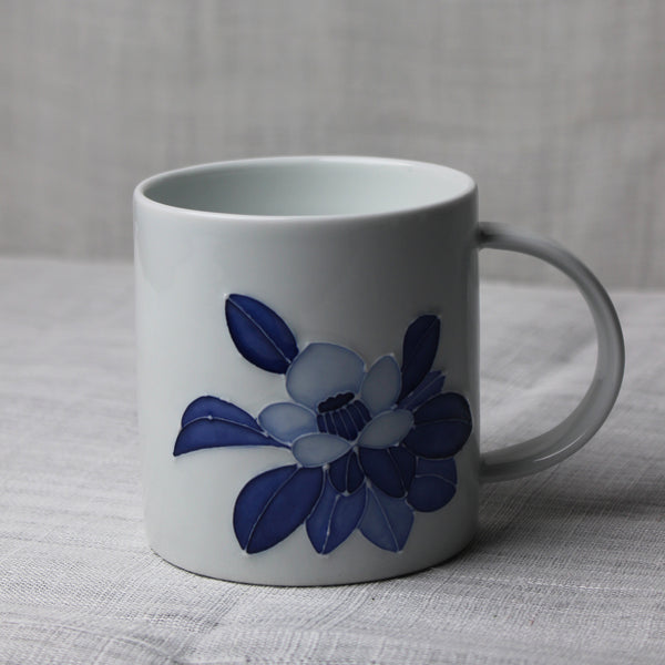 White Porcelain and Blue Camellia Mug by Jeon Sang Woo