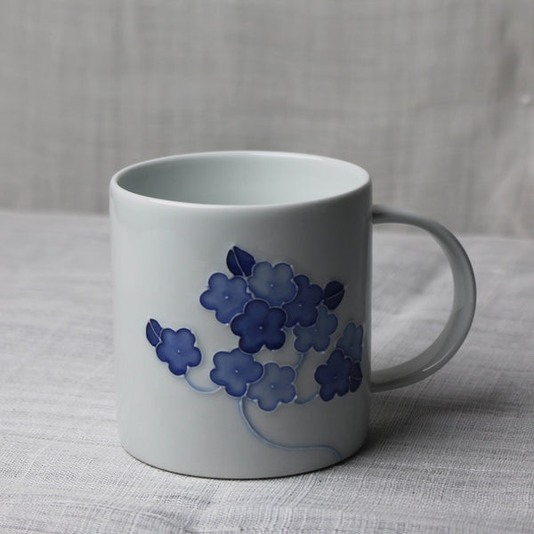 White Porcelain and Blue hydrangea Mug by Jeon Sang Woo