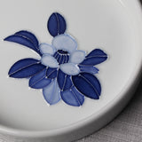 White Porcelain and Blue Camellia high rim plate by Jeon Sang Woo