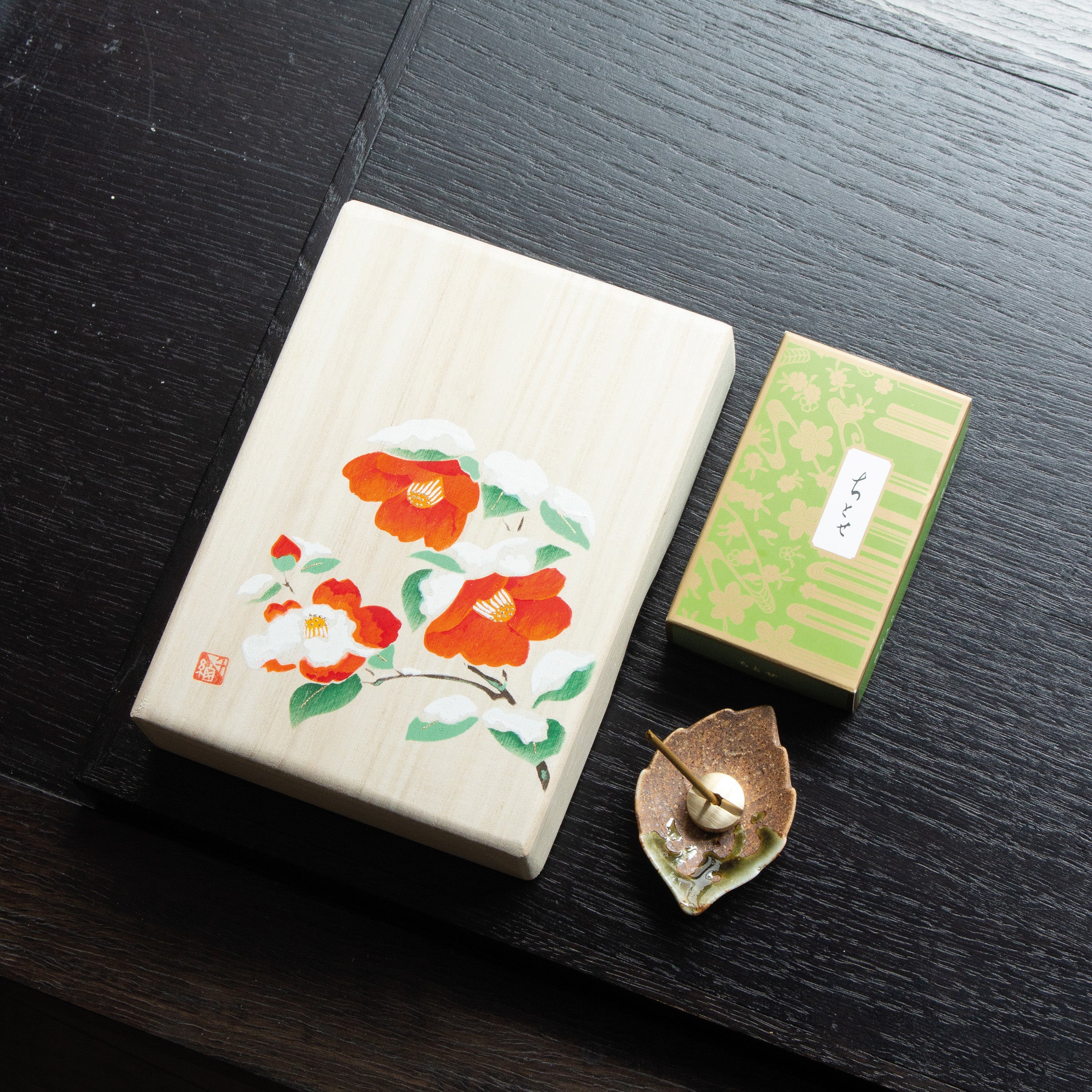 Japanese Incense Gift Set, with hand-painted paulownia wood box