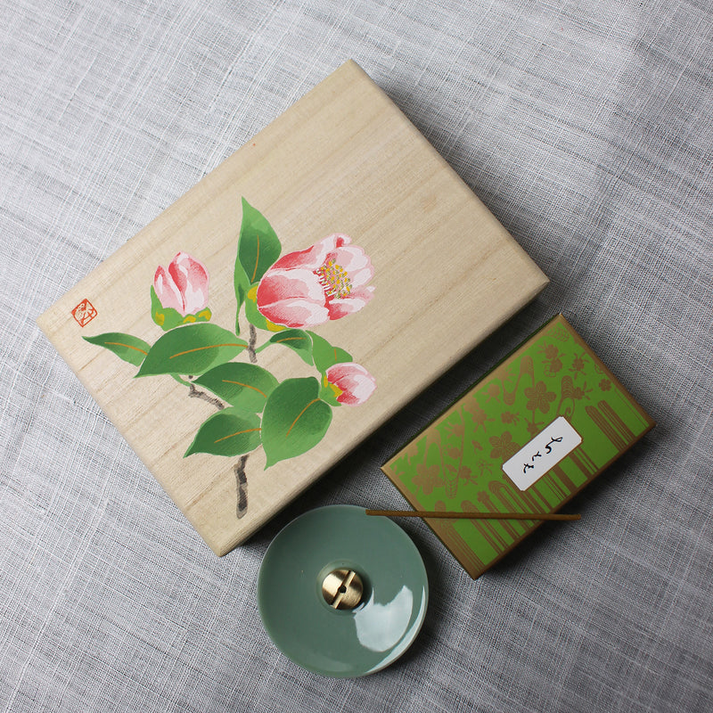 Coffret Encens Japonais, avec boîte en bois de paulownia peinte à la main