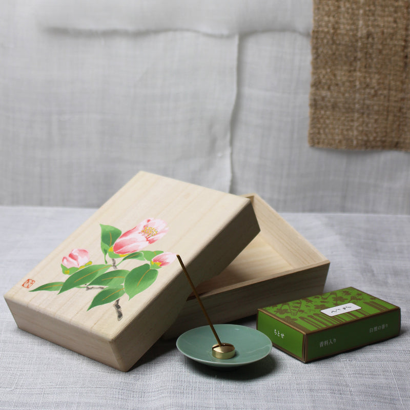 Japanese Incense Gift Set, with hand-painted paulownia wood box
