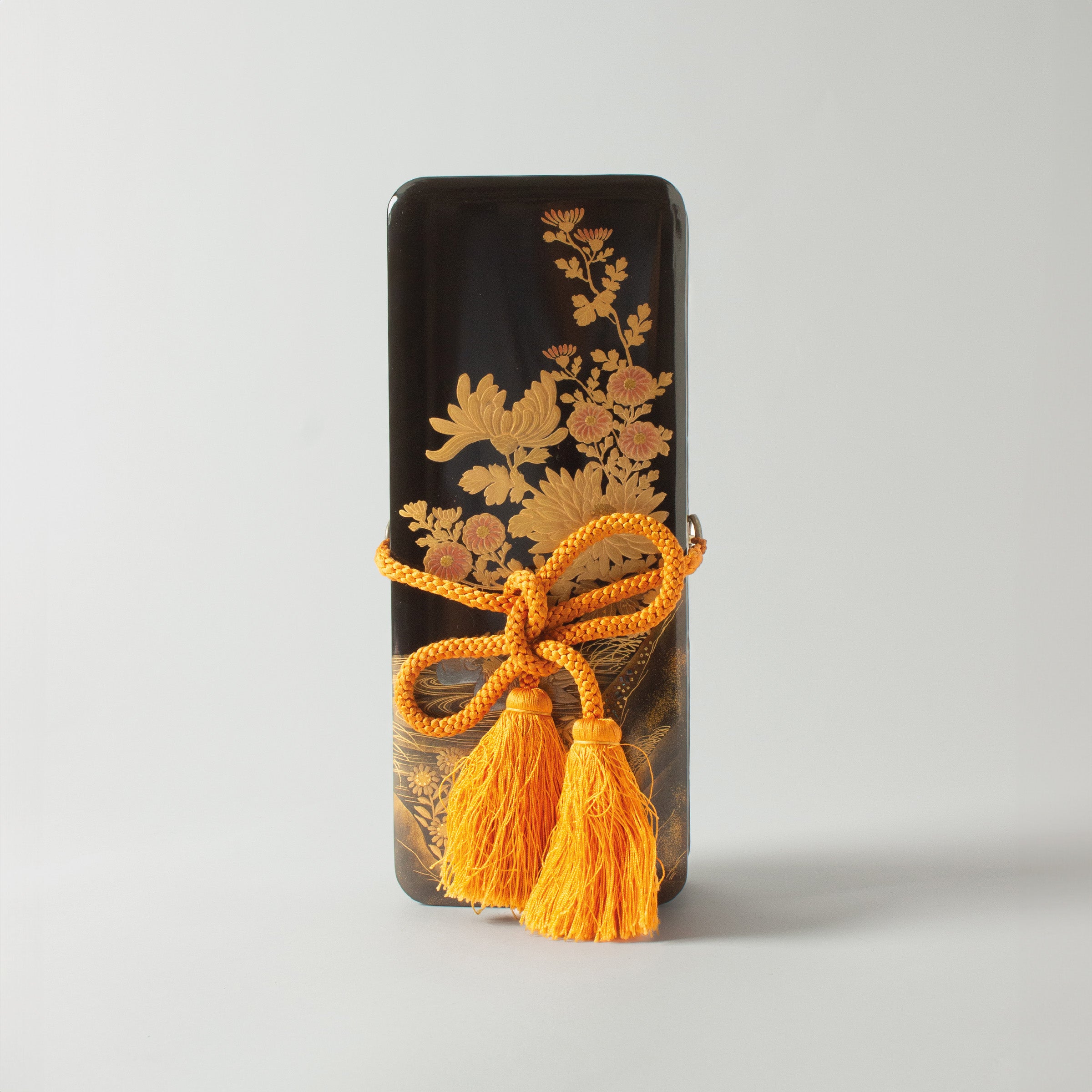 Wajima Japanese urushi lacquer Suzuribako (writing box) with gold and mother-of-pearl maki-e decor of AUTUMN PLANTS (AKI NO NANA KUSA)