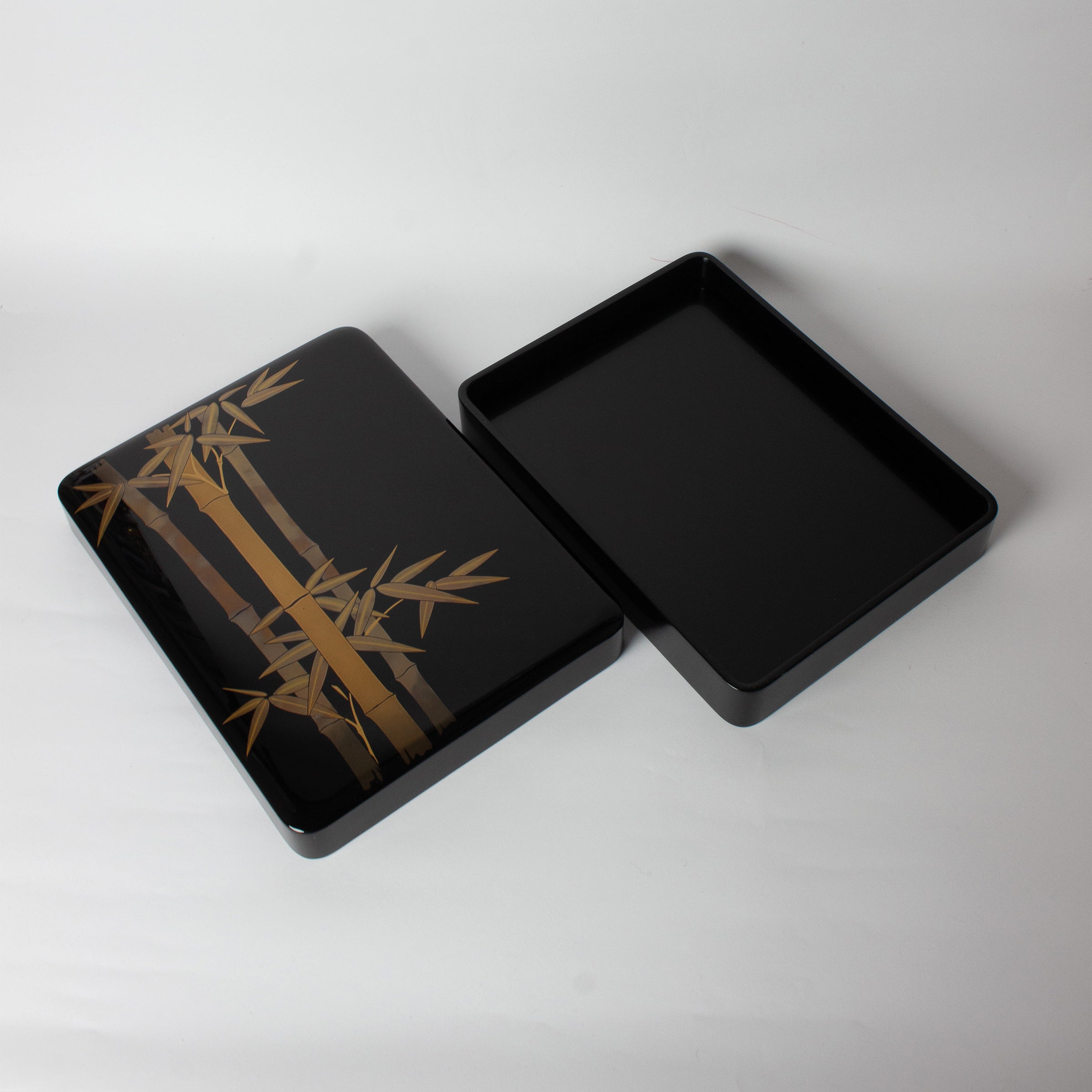 Suzuribako in Japanese urushi lacquer by Wajima – gold maki-e bamboo decoration