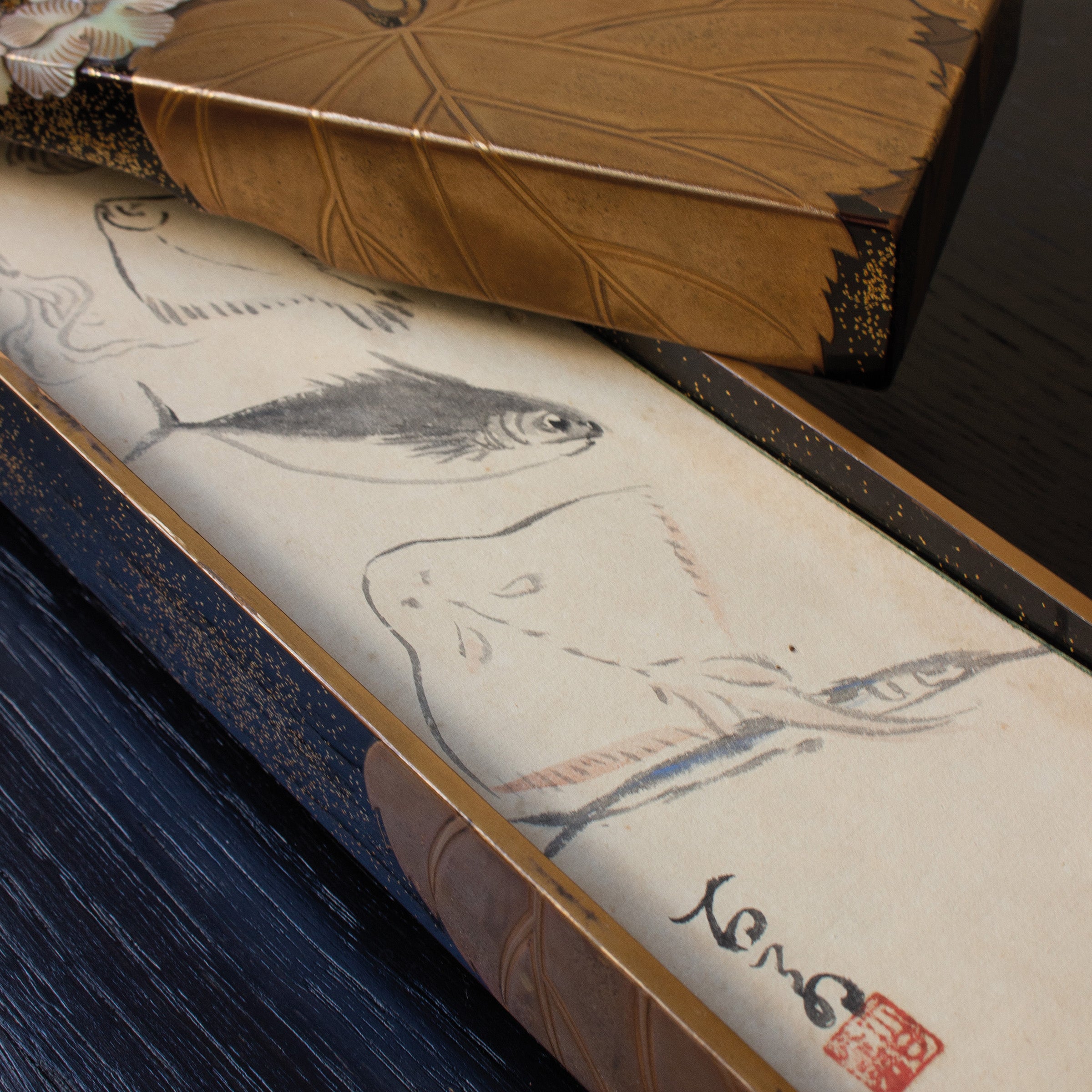 Poem box (tanzakubako) in lacquer, embossed gold powder and mother-of-pearl, Rimpa school