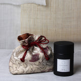 Gift Box with Nishijin weaving pouch in beige and pink flower brocade and Hojicha tea