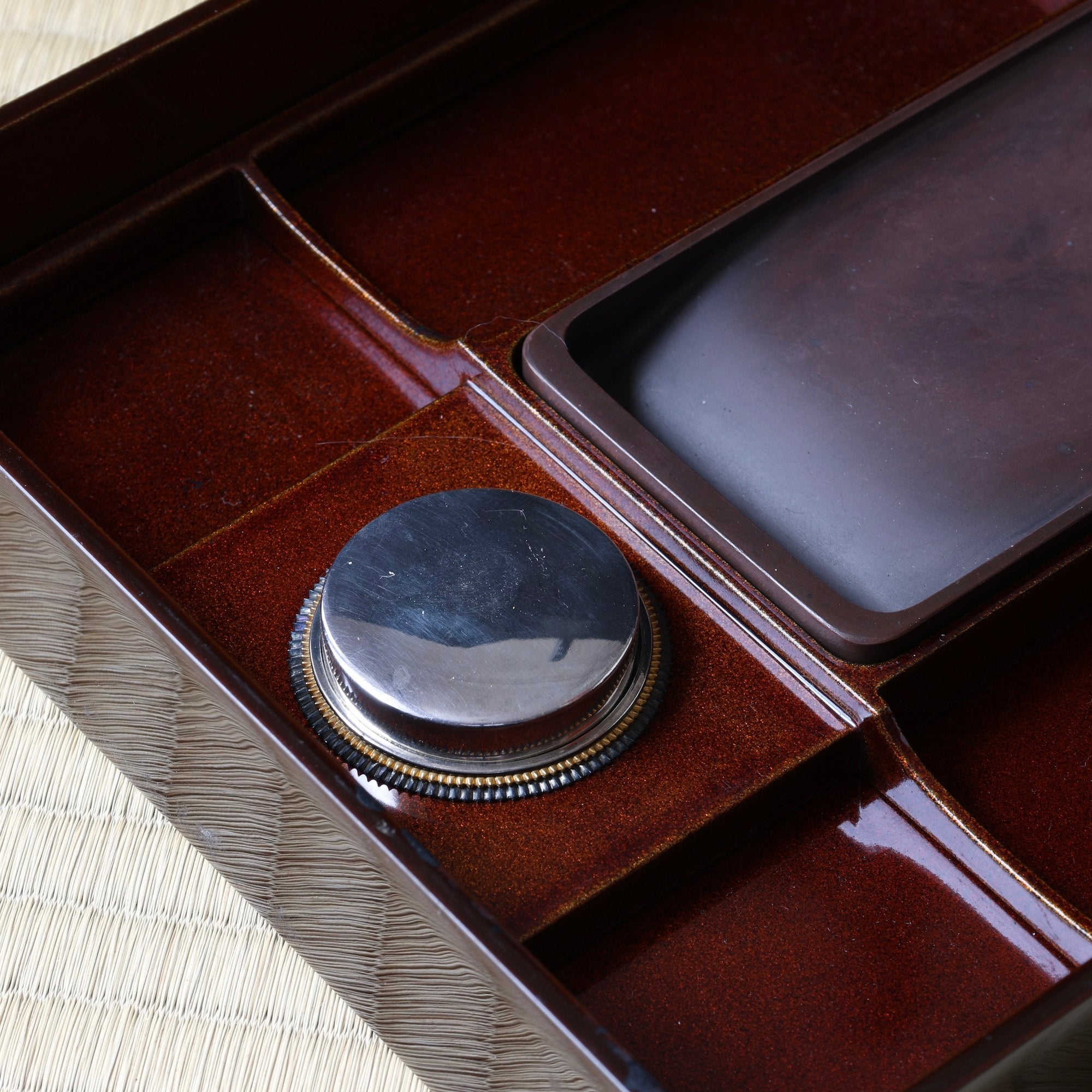 Imperial urushi lacquer, gold and mother-of-pearl suzuribako (Japanese writing box), with ume (plum blossom) decoration