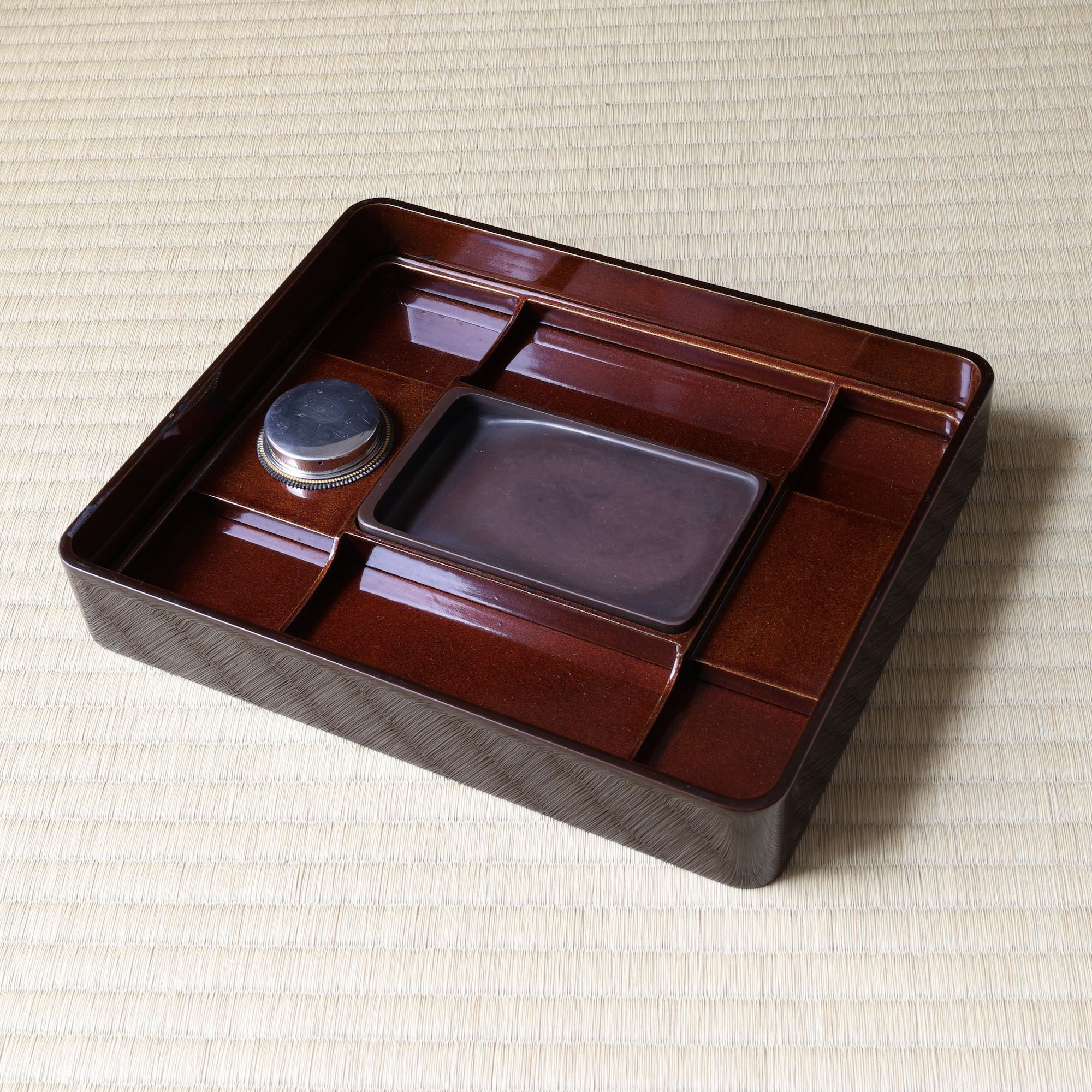 Imperial urushi lacquer, gold and mother-of-pearl suzuribako (Japanese writing box), with ume (plum blossom) decoration