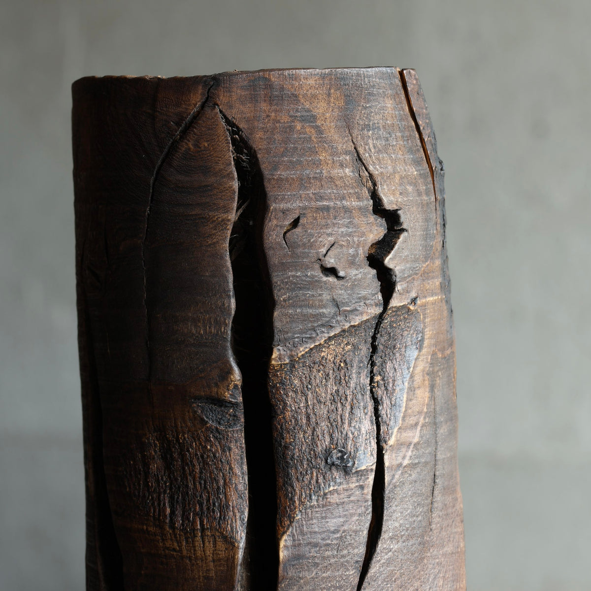 Smoked ichijiku (Japanese fig wood) sculptural vase by Masahito Ikeda