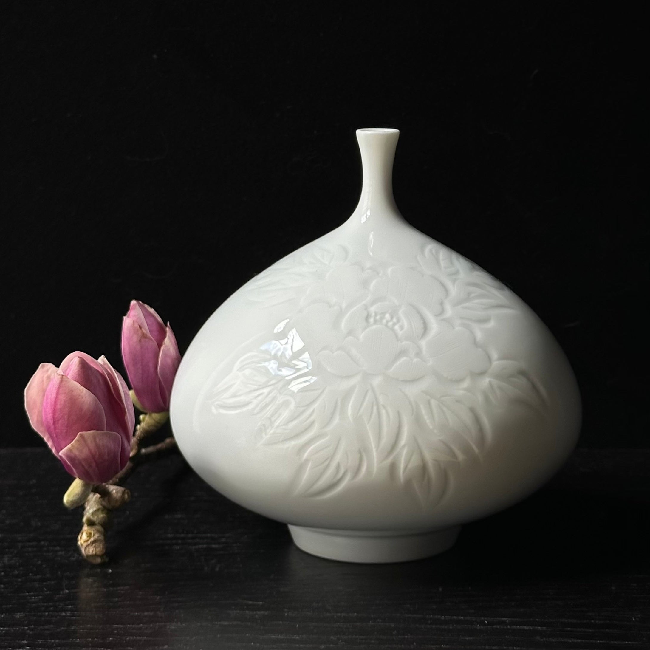 Arita Porcelain Vase with Peonies by Yasuzumi Nakao