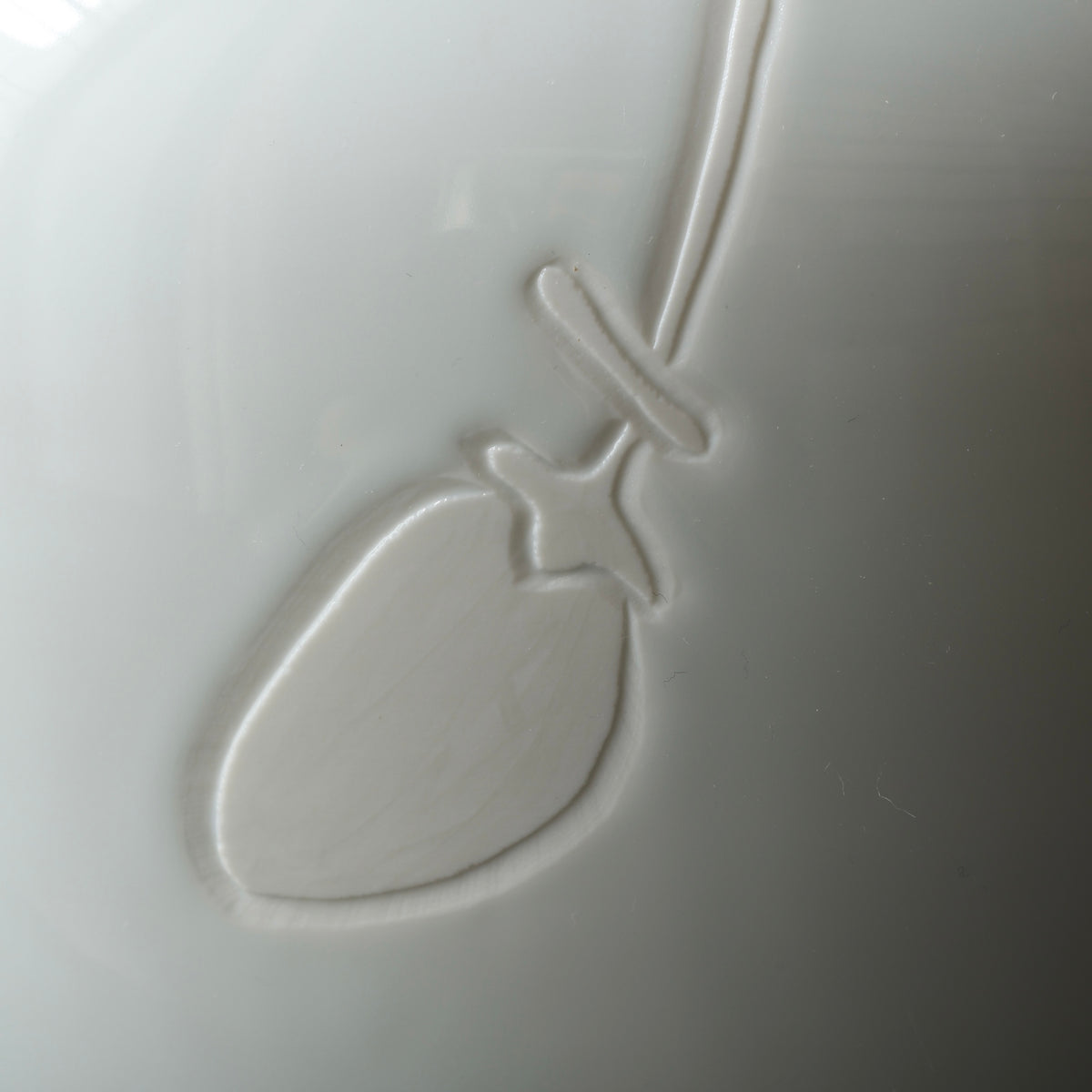 Seihakuji celadon porcelain vase with persimmons by Manji Inoue, Living National Treasure