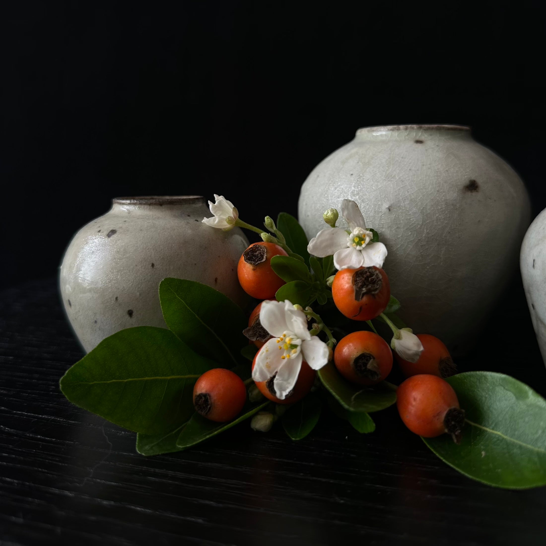 Trio de vases en céramique blanche kōhiki de Yukiko Takemoto