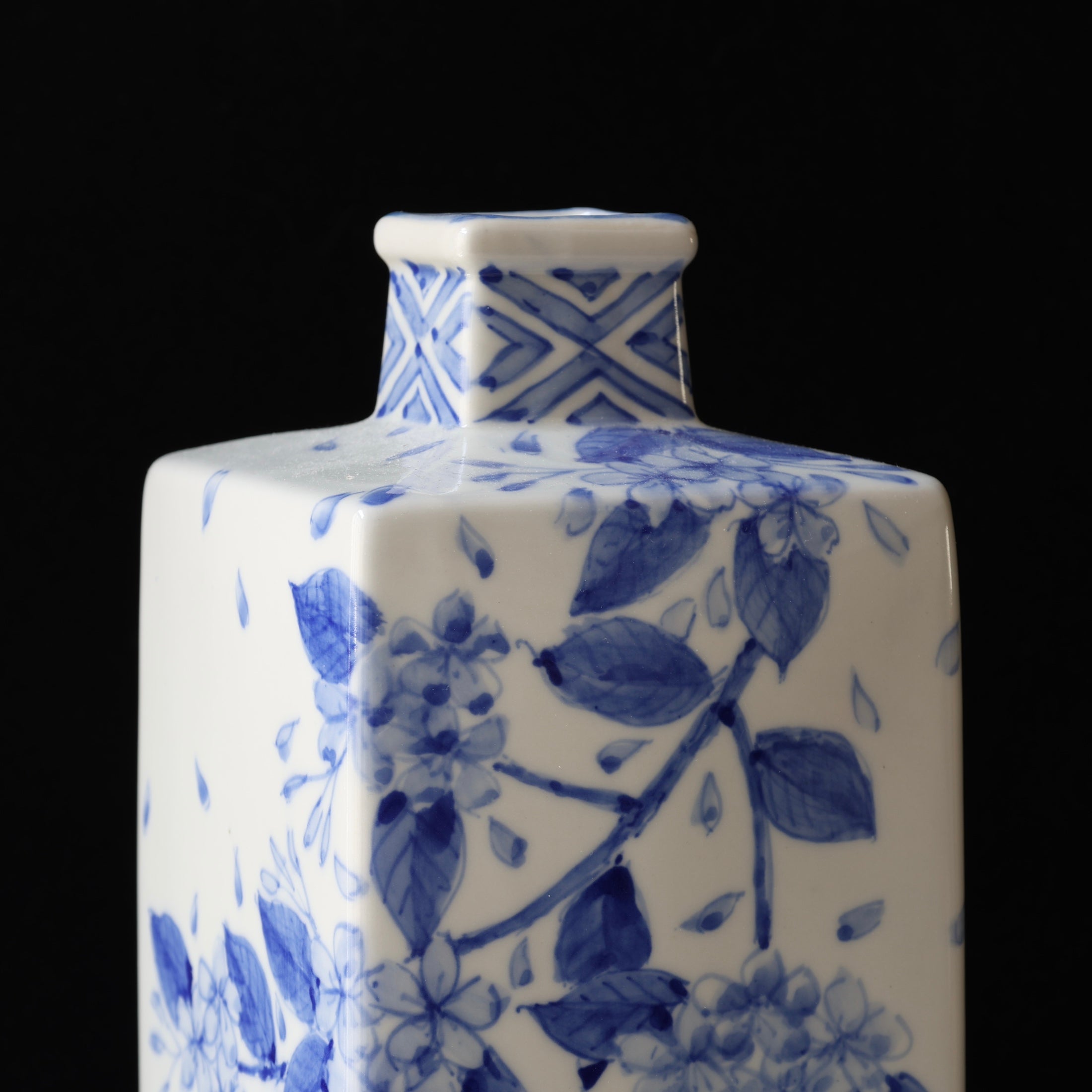 Vintage Arita blue and white porcelain vase, plum blossom decoration
