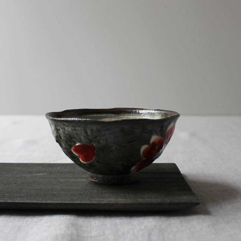 Japanese Stoneware Bowl with Red Flowers