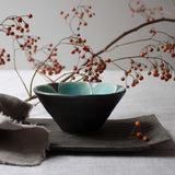 Japanese Ceramic Bowl with Green Flower