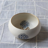 White Porcelain, Blue Peonies and Gold Butterfly Bowl by Park Sun-Young