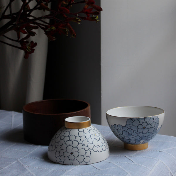 White Porcelain and Blue Peonies Bowl by Park Sun-Young