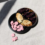 Small black urushi lacquer and maki-e box, cho ni fuji (butterfly and wisteria) motif