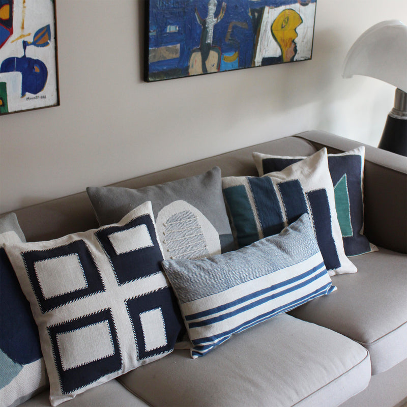 CUSHION COVER 45x45CM NAVY AND OFF-WHITE PATCHWORK