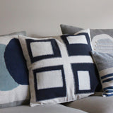 CUSHION COVER 45x45CM NAVY AND OFF-WHITE PATCHWORK