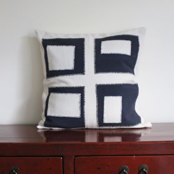CUSHION COVER 45x45CM NAVY AND OFF-WHITE PATCHWORK