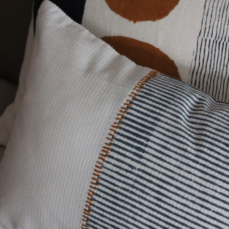 CUSHION COVER 30x60cm GREY LINES AND ORANGE STITCHES