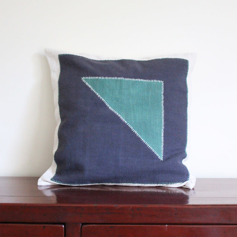 CUSHION COVER 45x45CM GREEN AND BLUE PATCHWORK