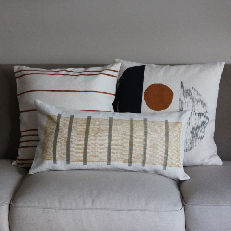 HOUSSE DE COUSSIN 30x60cm TRAITS GRIS ET ORANGE